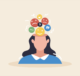Illustration of a person with emoticons above their head representing customer behavior