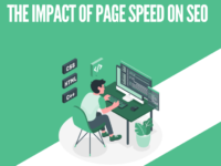 Illustration of a person coding with the text 'The Impact of Page Speed on SEO'