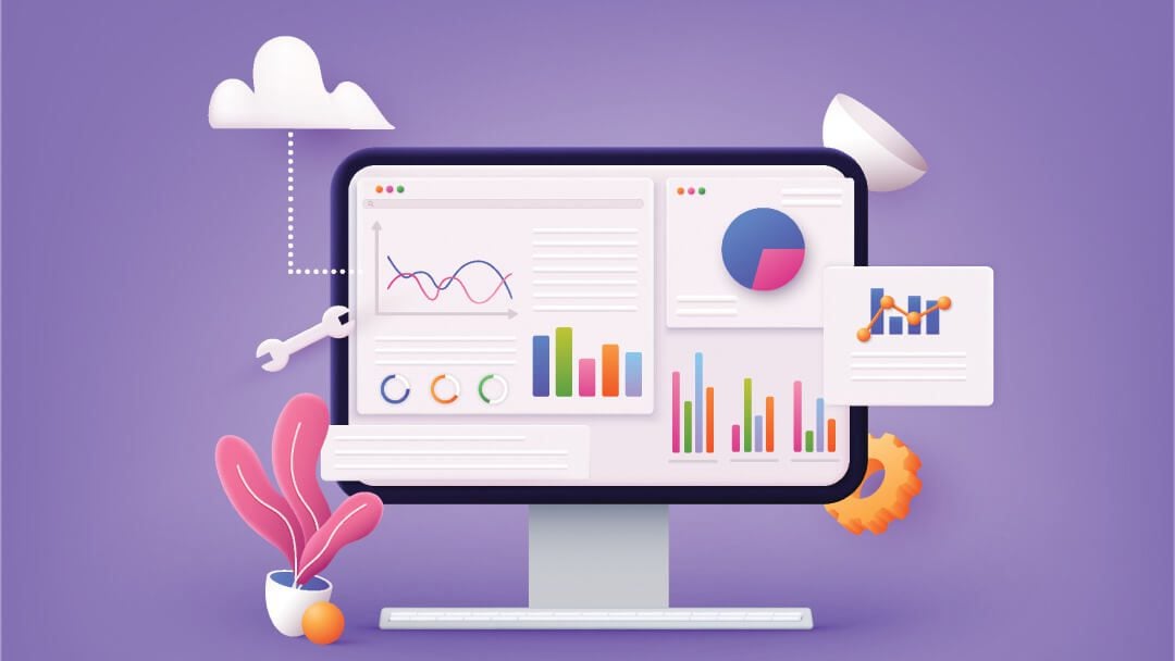 A computer screen displaying charts and graphs, representing an SEO audit